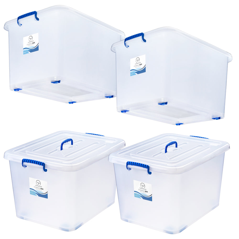 Set of 4 Large Storage Containers 105 Quart Clear Plastic Totes